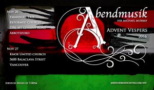 Abendmusik Advent Vespers November 2016 postcard