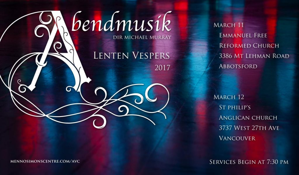 Abendmusik Lent Vespers Postcard March 2017
