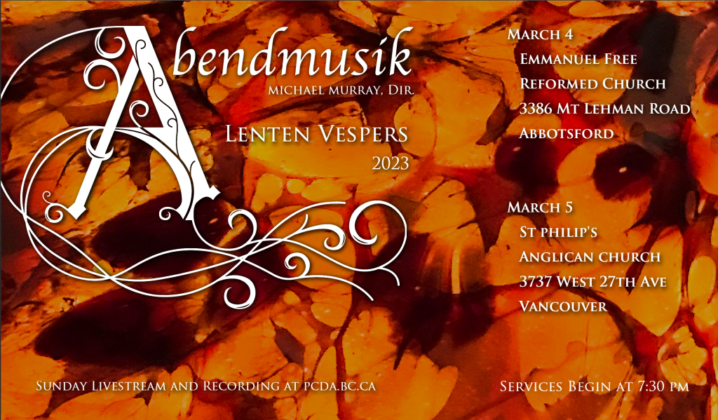 Abendmusik Lenten Vespers 2023 postcard