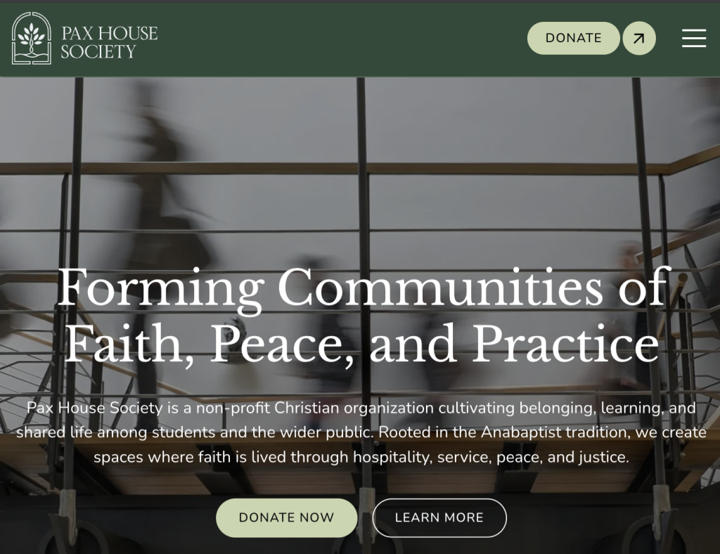 Pax House Society website home page snippet